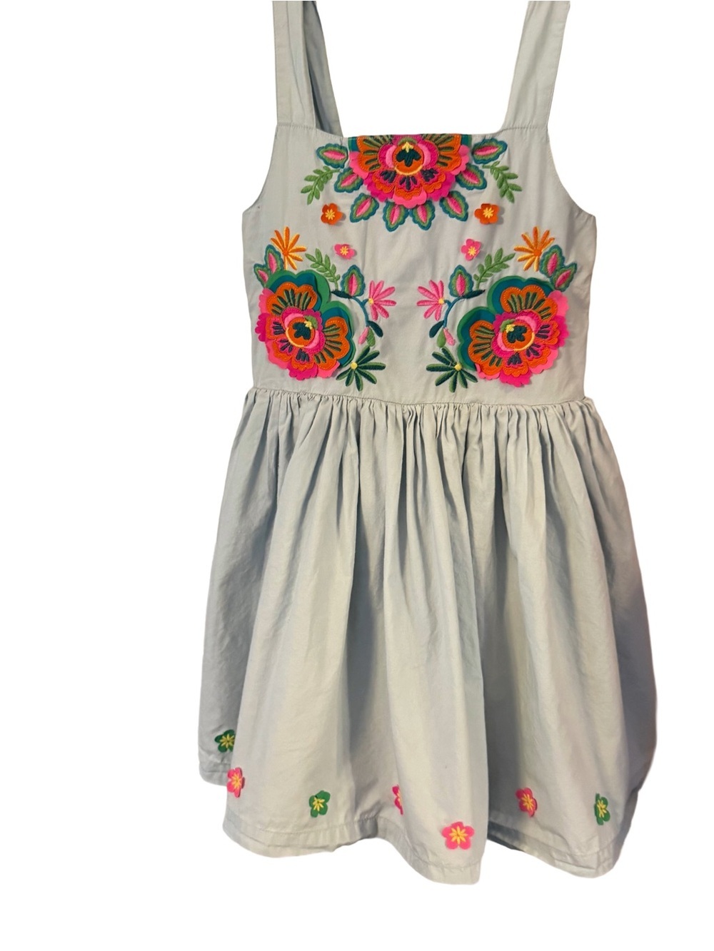 Mini Boden Blue Embroidered Pinafore Dress Fit & Flare Sz 6-7 Yrs EUC